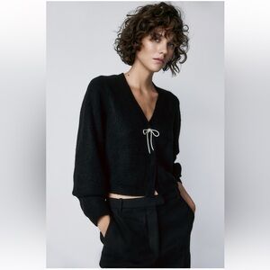 Bow tie rib knit cardigan